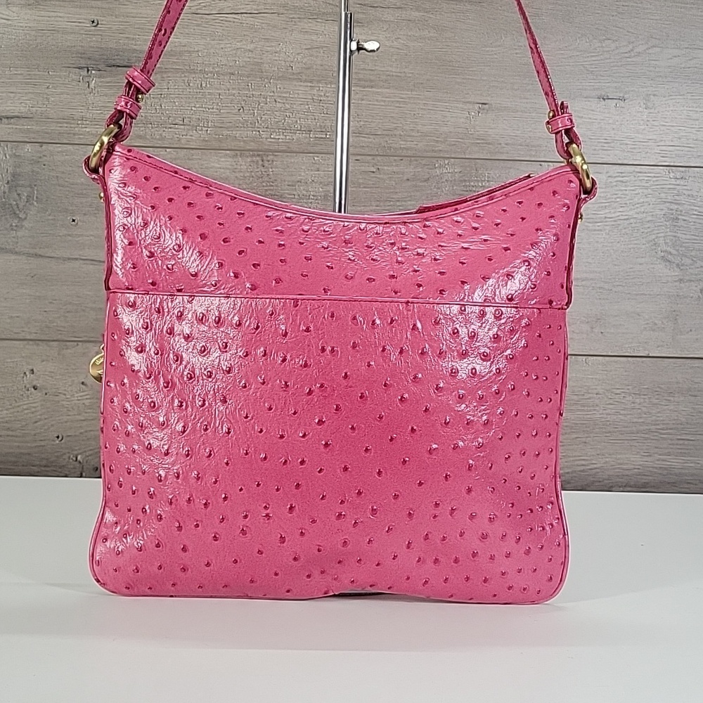 Brahmin Raspberry Mason Ostrich Embossed Leather Crossbody Bag New - Picture 4 of 16